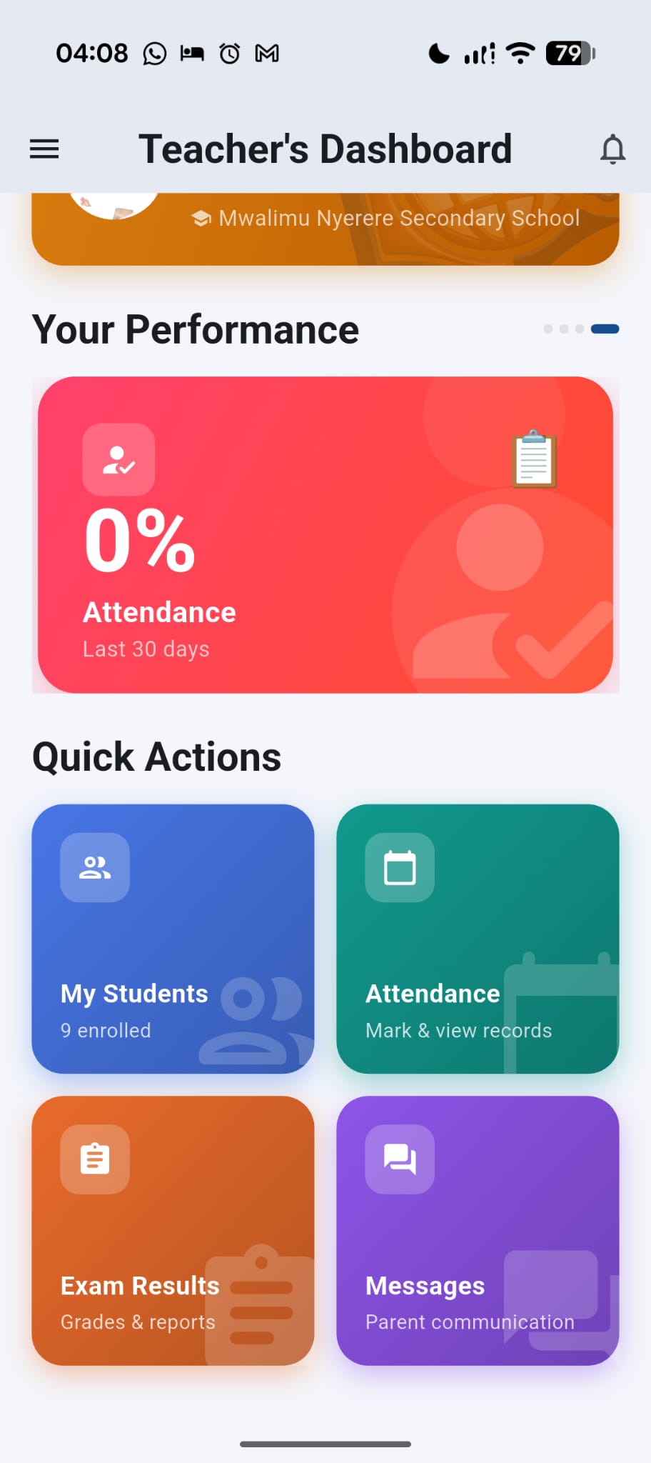 EduSphere Teacher Dashboard with assigned students, attendance, exam results, and messaging